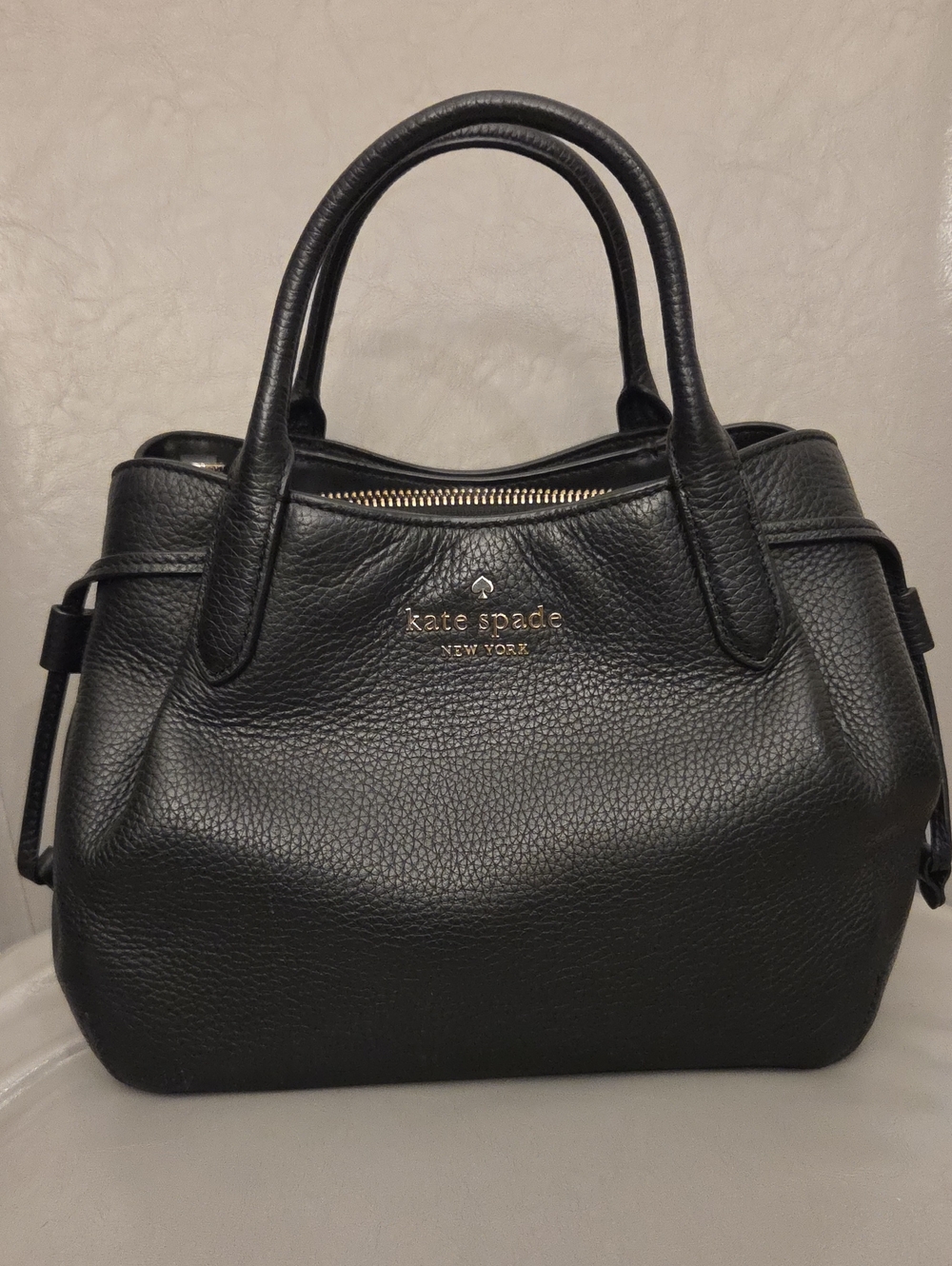 kate spade Black Pebbled Leather Satchel with Gold Logo